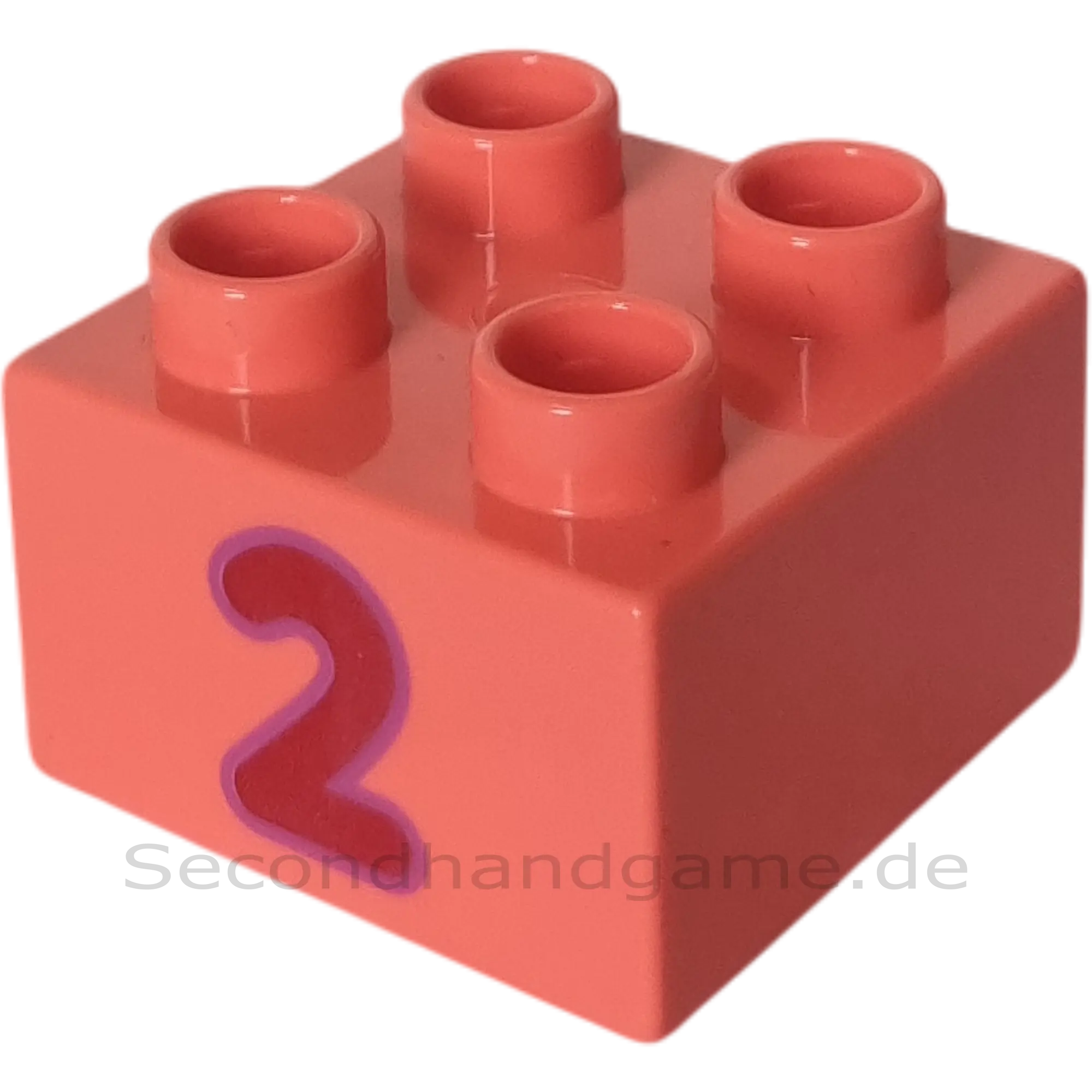 Lego Duplo 2x2 Stein 3437 Knallpink Lachsfarben mit Zahl Zwei B-Ware